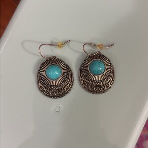 Bohemian Blue and Brown Earrings with Intricate Metalwork
